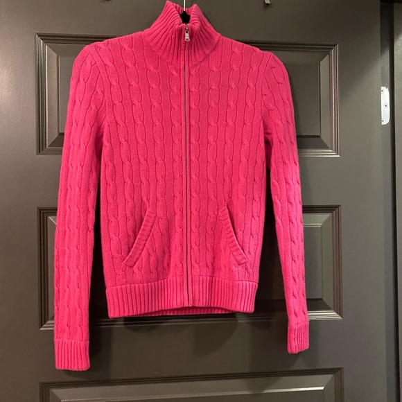 Ralph Lauren Pink Zip Cable Knit Cashmere Sweater - Picture 1 of 3